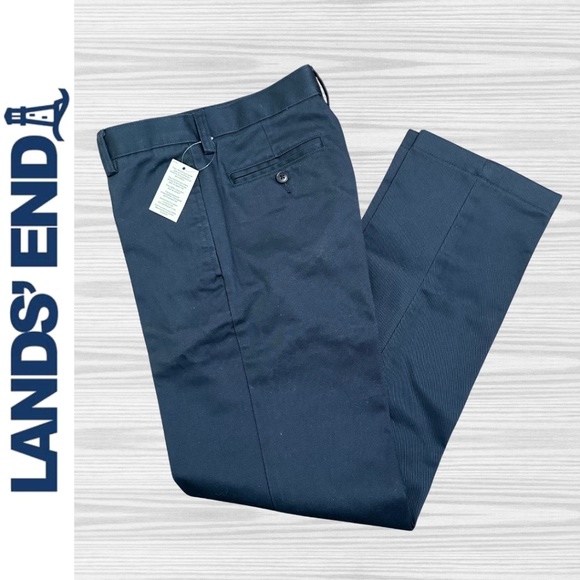 NWT Land's End Boys' Plain Front Wrinkle Resistant Navy Chino Pants || Size 14 - Picture 1 of 8
